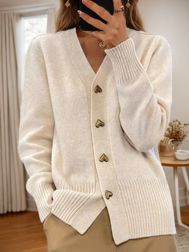 Sophie Heart-Button Knit Cardigan