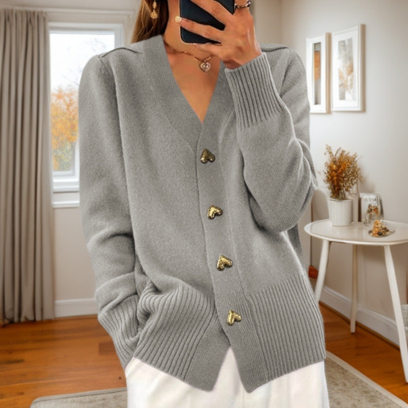Sophie Heart-Button Knit Cardigan