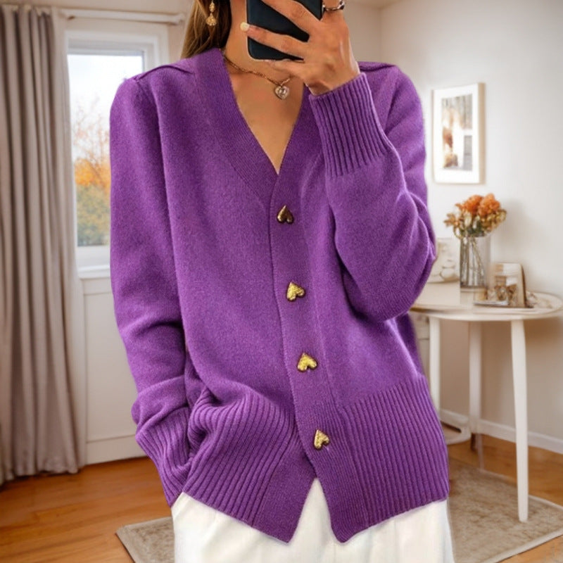 Sophie Heart-Button Knit Cardigan