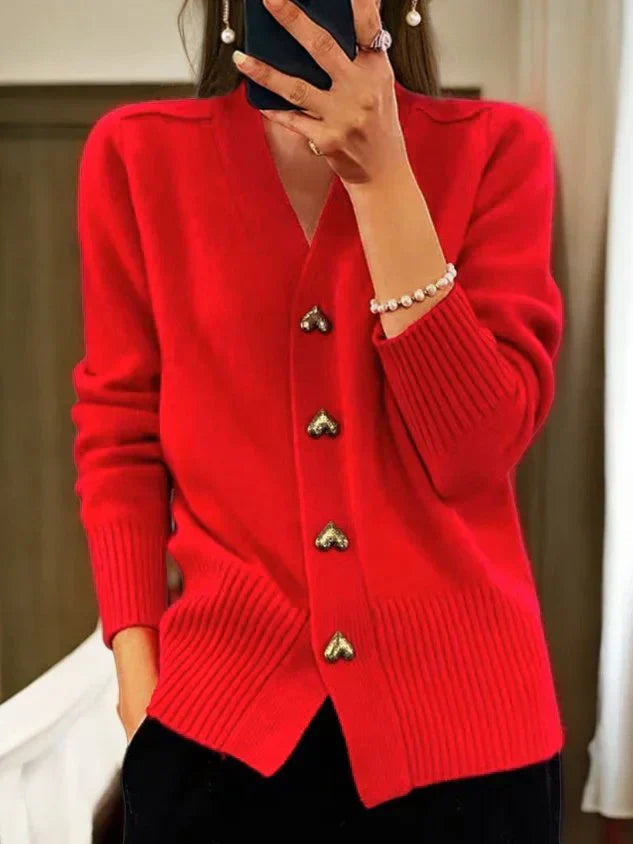 Sophie Heart-Button Knit Cardigan