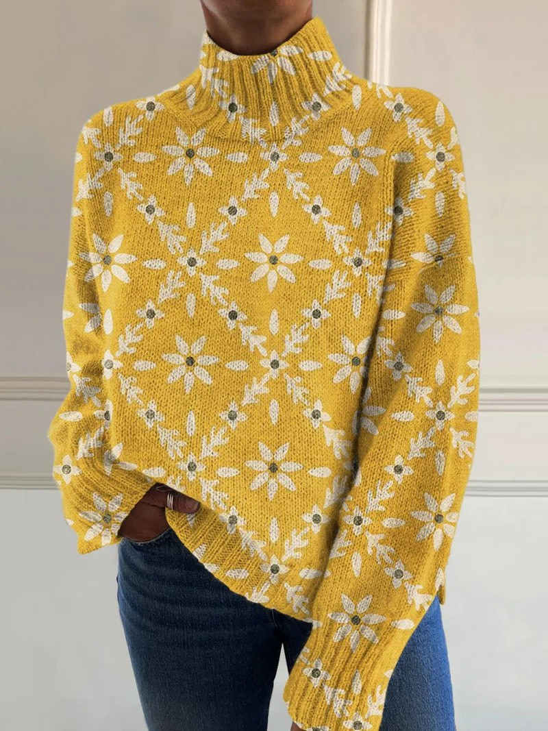 Georgia Daisy Print Turtleneck Sweater