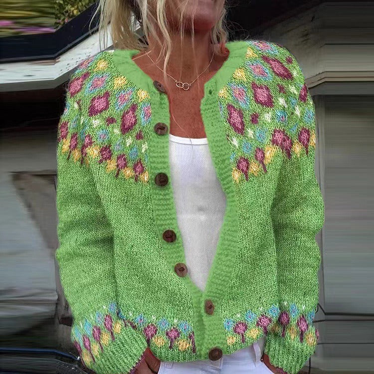 Rosalie Floral-Yoke Knit Cardigan