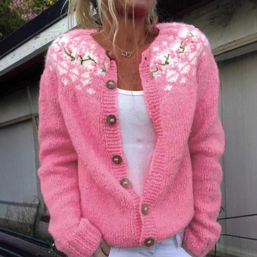 Vivienne Floral-Yoke Knit Cardigan