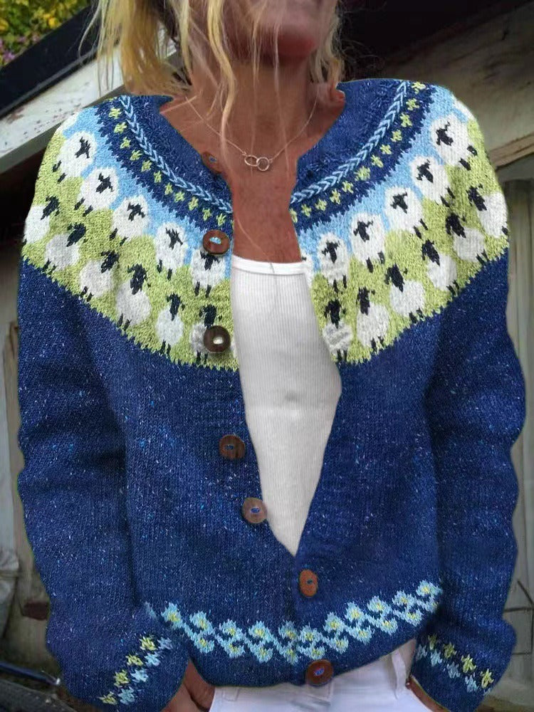 Sophie Sheep-Pattern Knit Cardigan