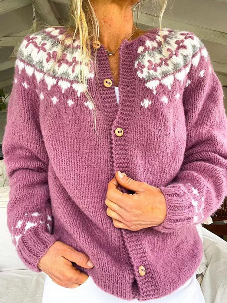 Maia Floral-Yoke Knit Cardigan