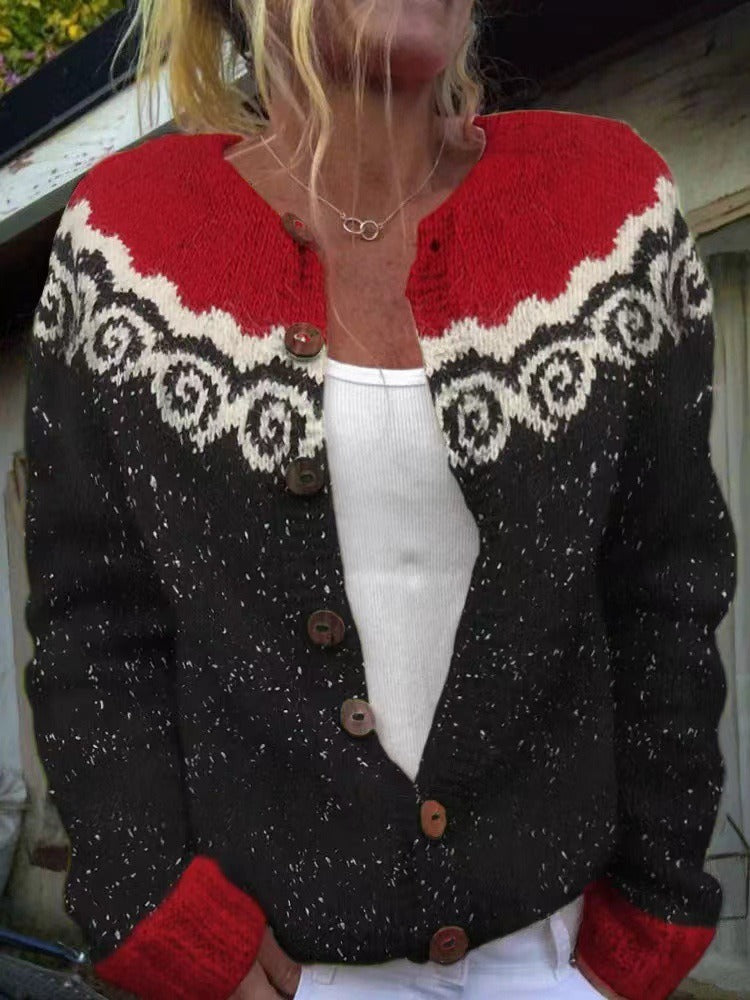 Talia Rose-Pattern Knit Cardigan