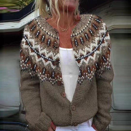 Adeline Earth-Tone Yoke Knit Cardigan