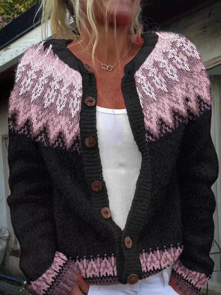 Lila Ombre-Yoke Knit Cardigan