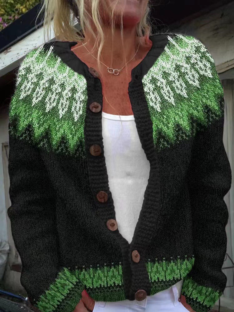 Sabrina Ombre-Yoke Knit Cardigan