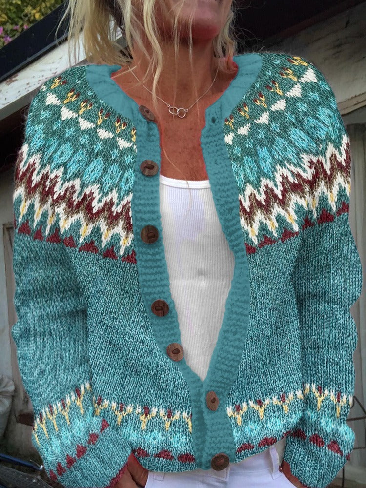 Selene Heritage-Pattern Knit Cardigan