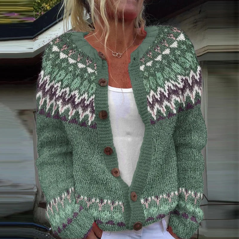 Delia Heritage-Pattern Knit Cardigan