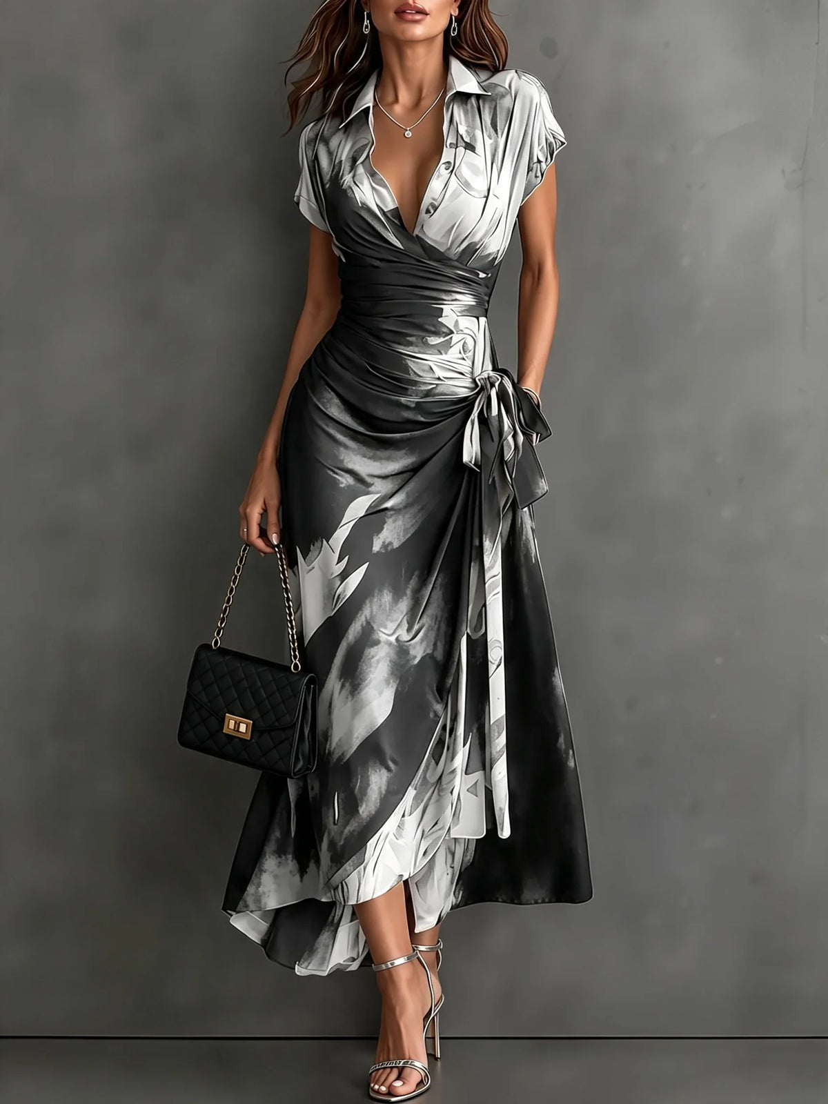 Marcella Abstract Satin-Effect Wrap Dress