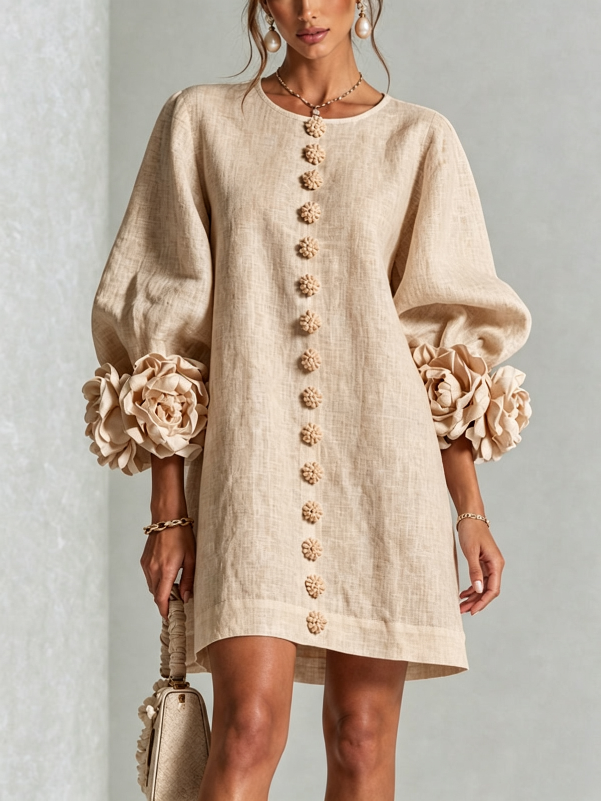 Aurelia Floral-Cuff Mini Dress
