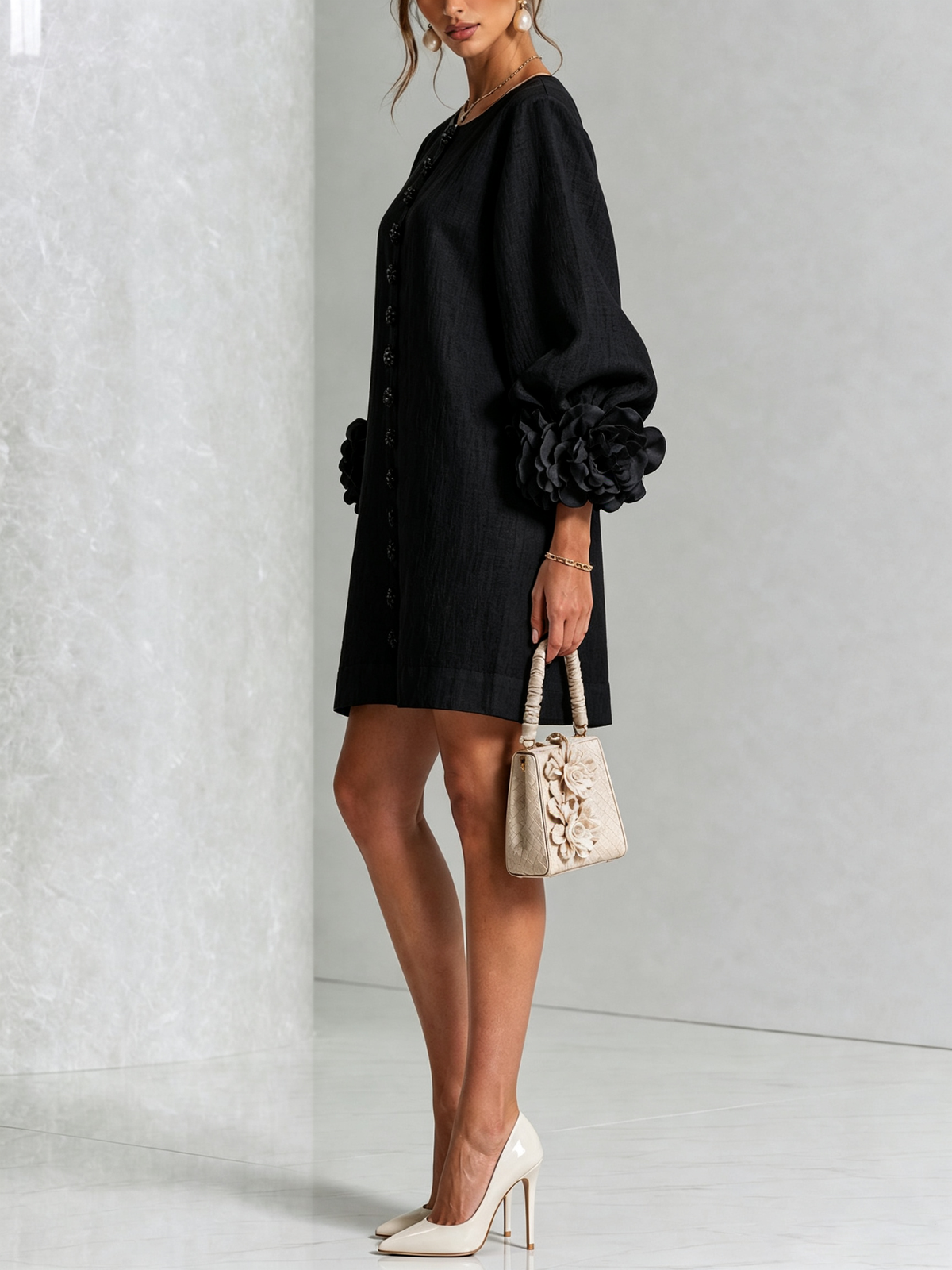 Aurelia Floral-Cuff Mini Dress