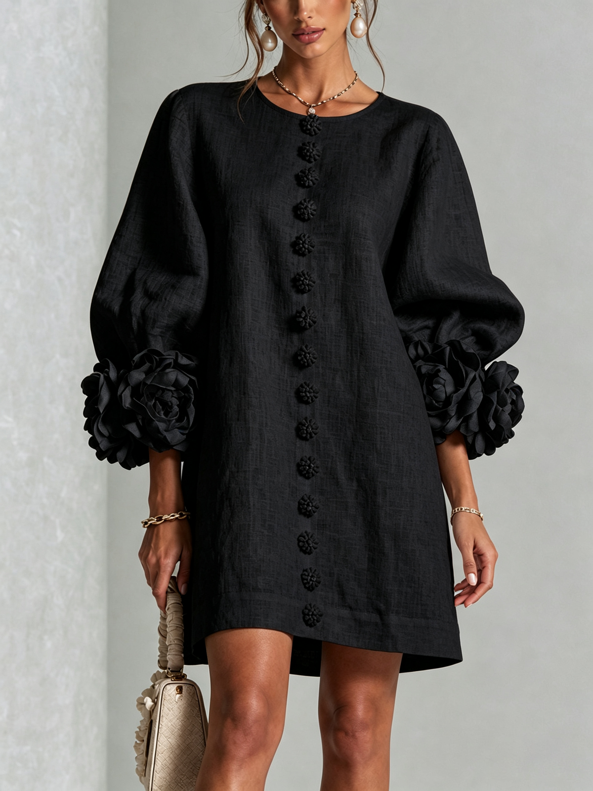 Aurelia Floral-Cuff Mini Dress