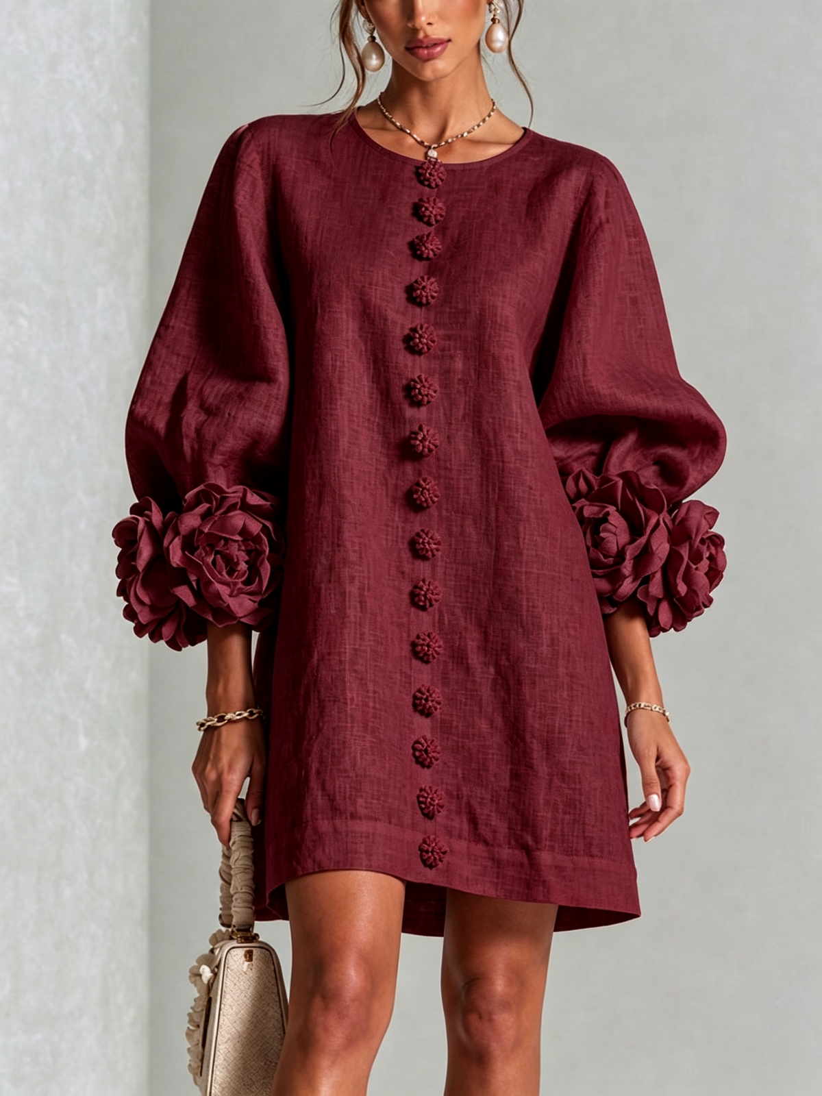 Aurelia Floral-Cuff Mini Dress