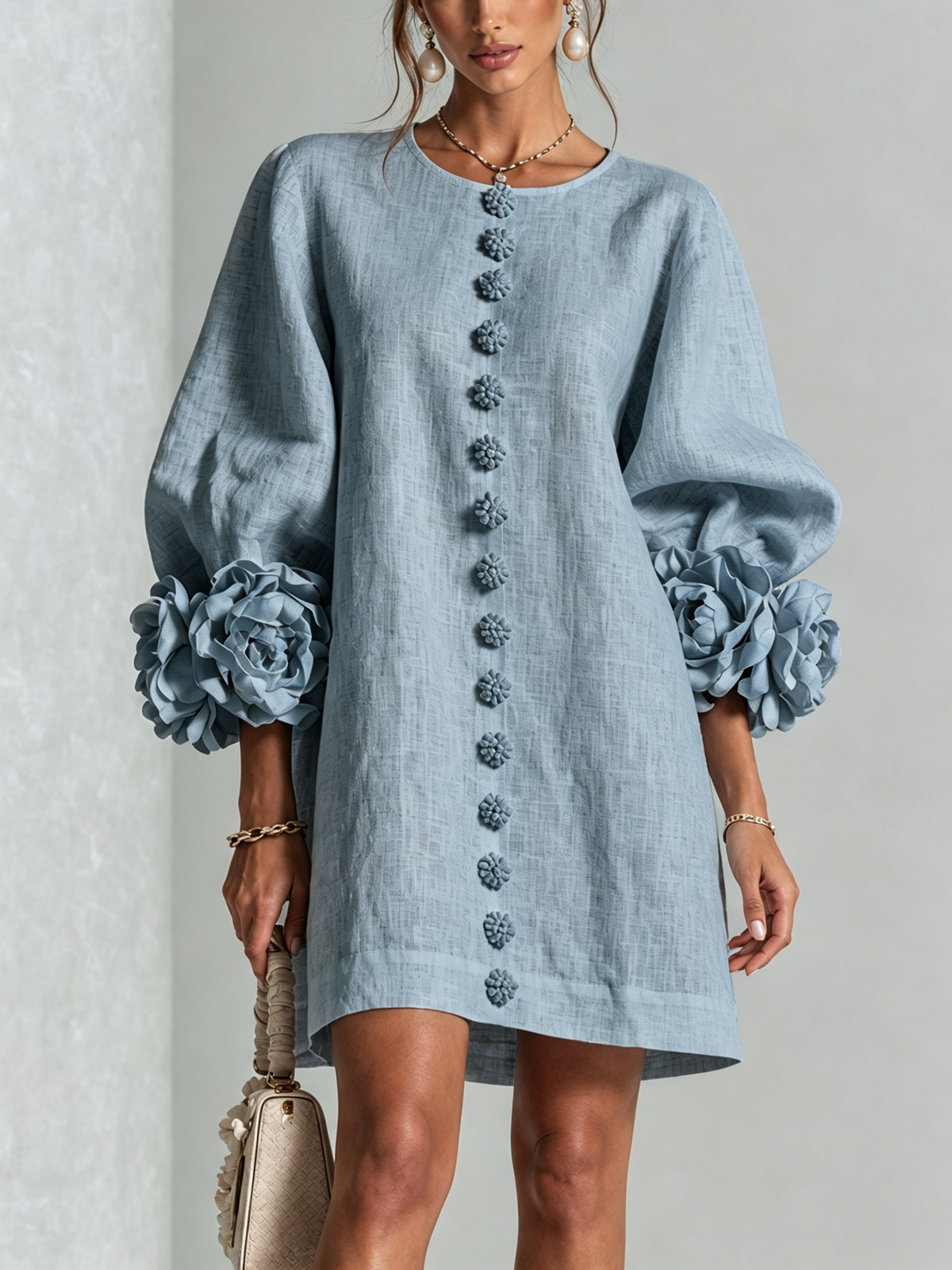 Aurelia Floral-Cuff Mini Dress