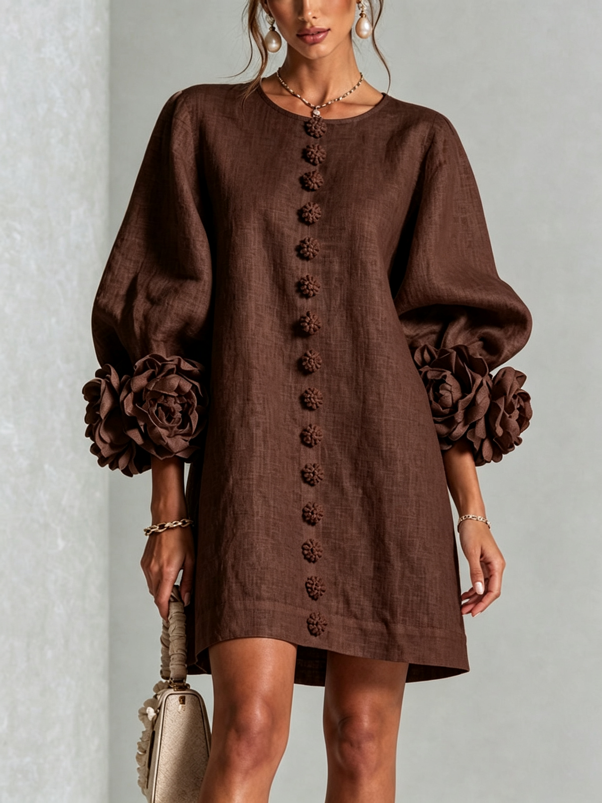 Aurelia Floral-Cuff Mini Dress