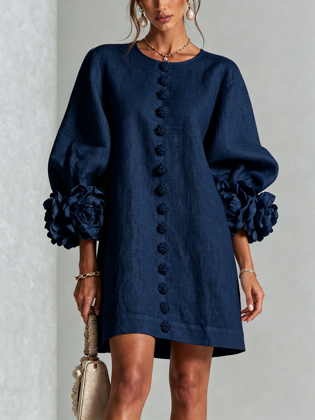 Aurelia Floral-Cuff Mini Dress