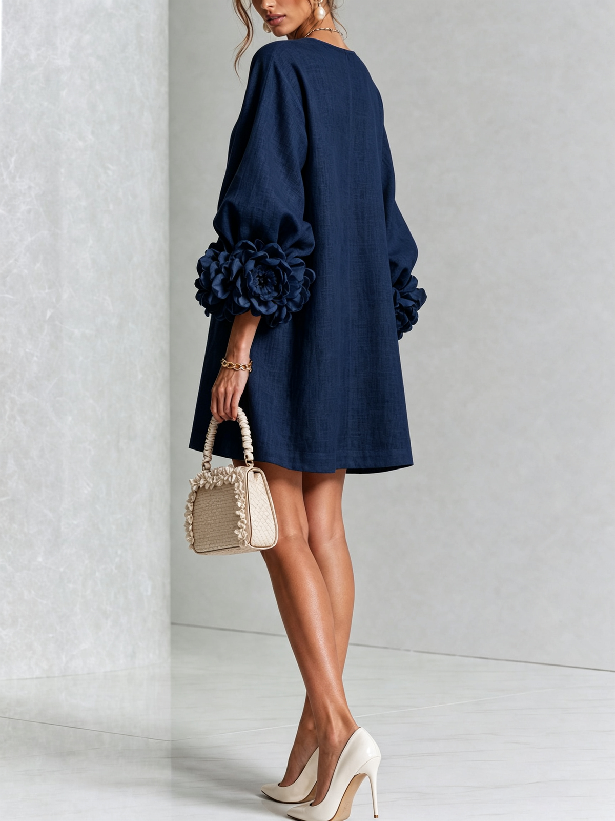 Aurelia Floral-Cuff Mini Dress