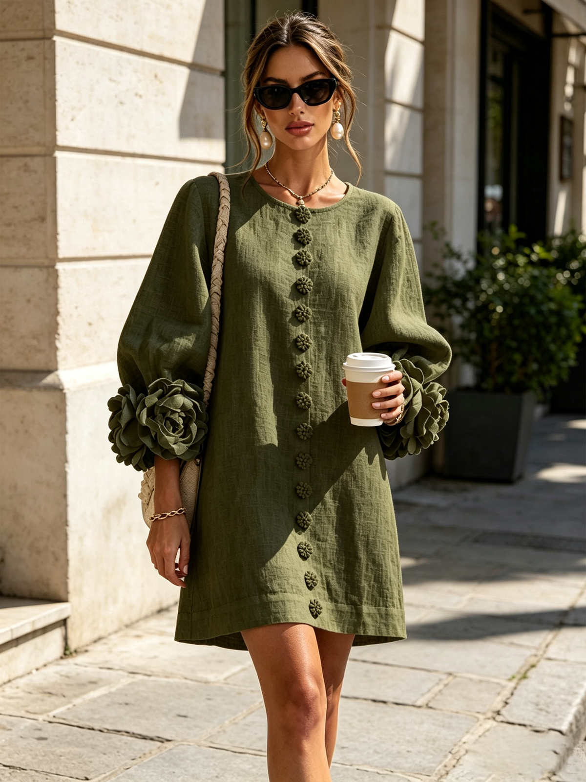 Aurelia Floral-Cuff Mini Dress