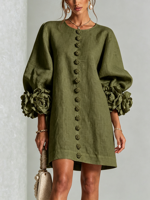 Aurelia Floral-Cuff Mini Dress