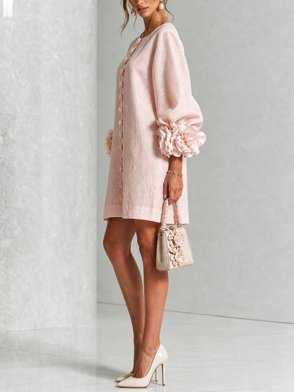 Aurelia Floral-Cuff Mini Dress