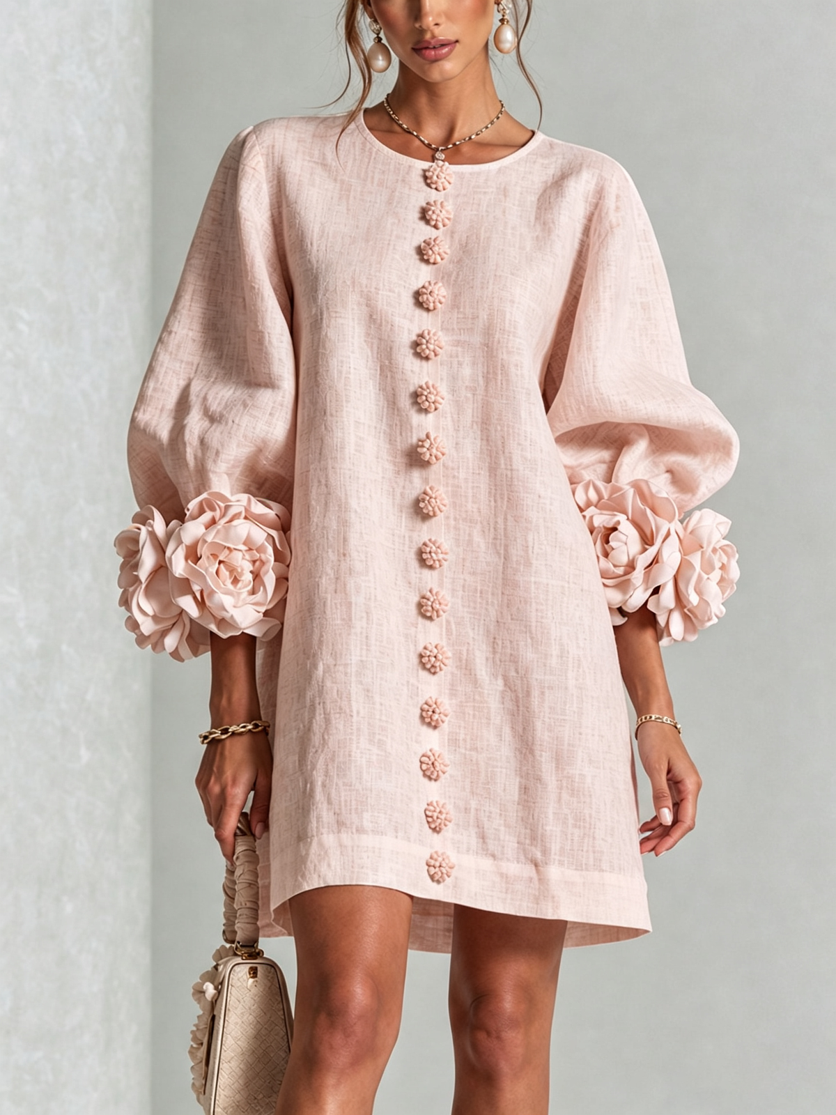 Aurelia Floral-Cuff Mini Dress