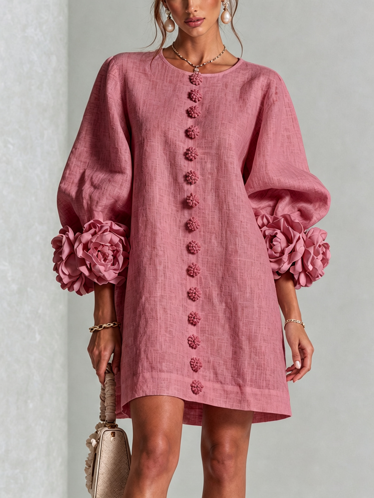 Aurelia Floral-Cuff Mini Dress