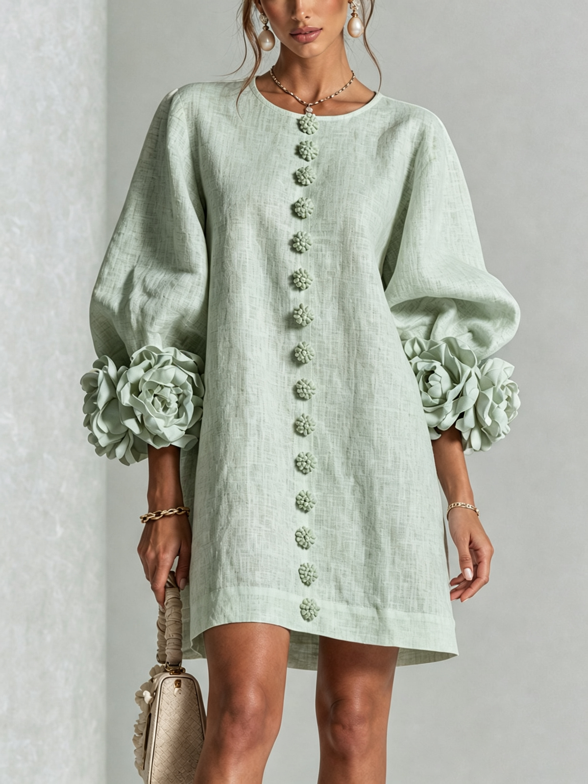 Aurelia Floral-Cuff Mini Dress