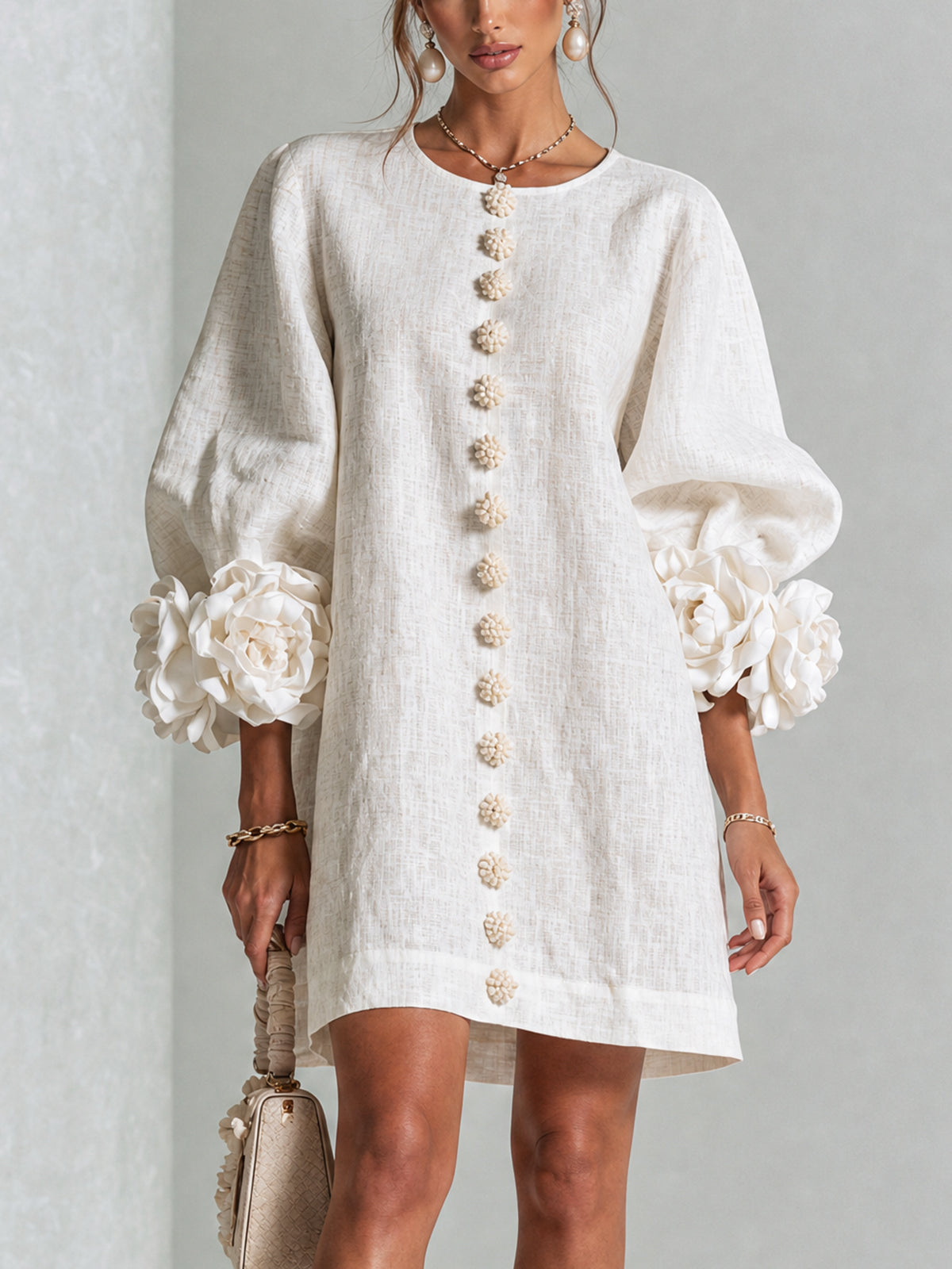 Aurelia Floral-Cuff Mini Dress