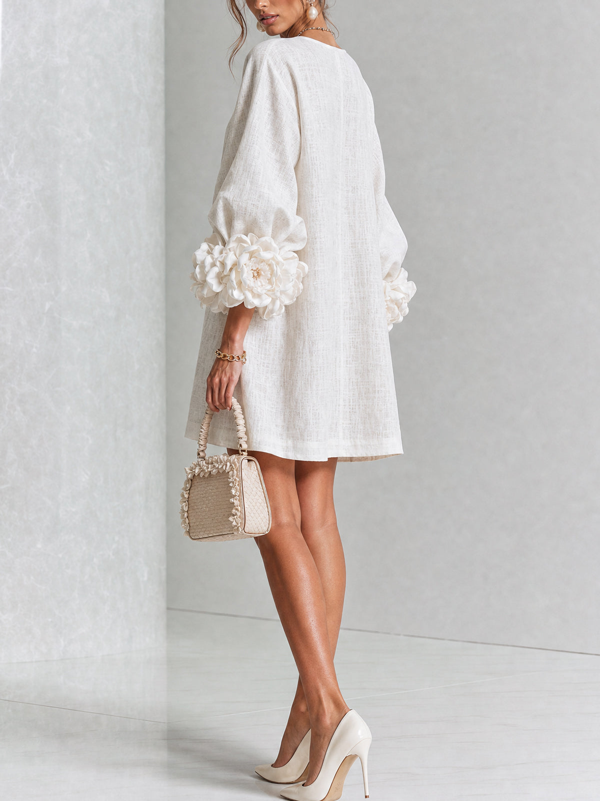 Aurelia Floral-Cuff Mini Dress