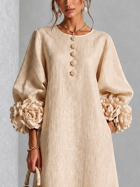 Rosanne Sculpted Rosette-Cuff Midi Dress