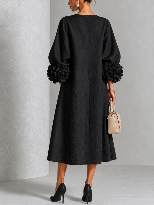 Adriana Sculpted Floral-Cuff Midi Dress