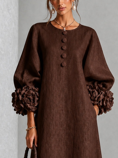 Beverly Sculpted Rosette-Cuff Midi Dress