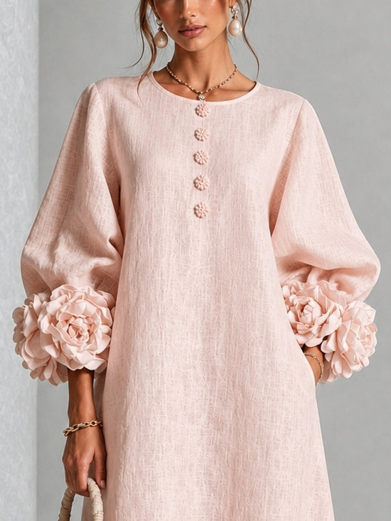 Rosetta Sculpted Floral-Cuff Midi Dress