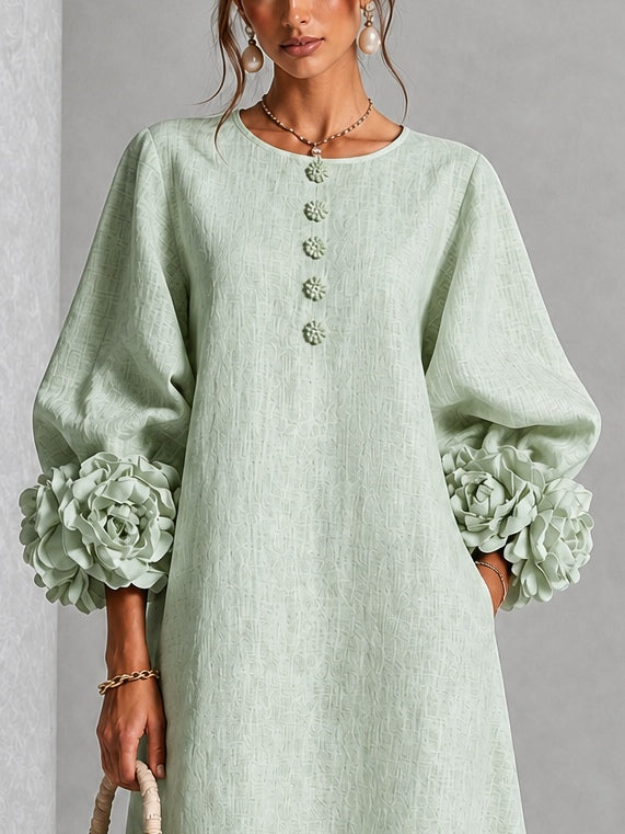 Sienna Sculpted Floral-Cuff Midi Dress