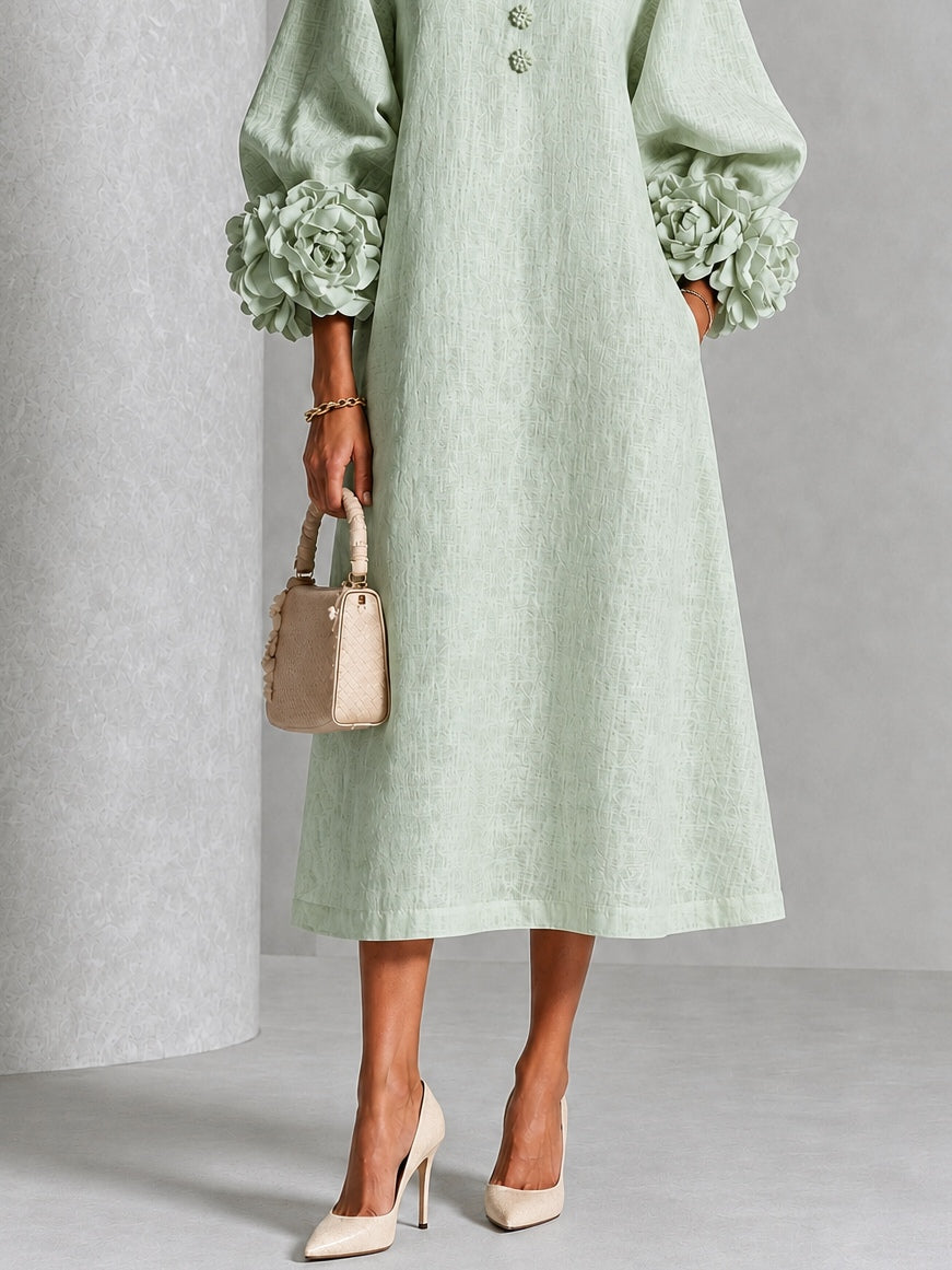 Sienna Sculpted Floral-Cuff Midi Dress