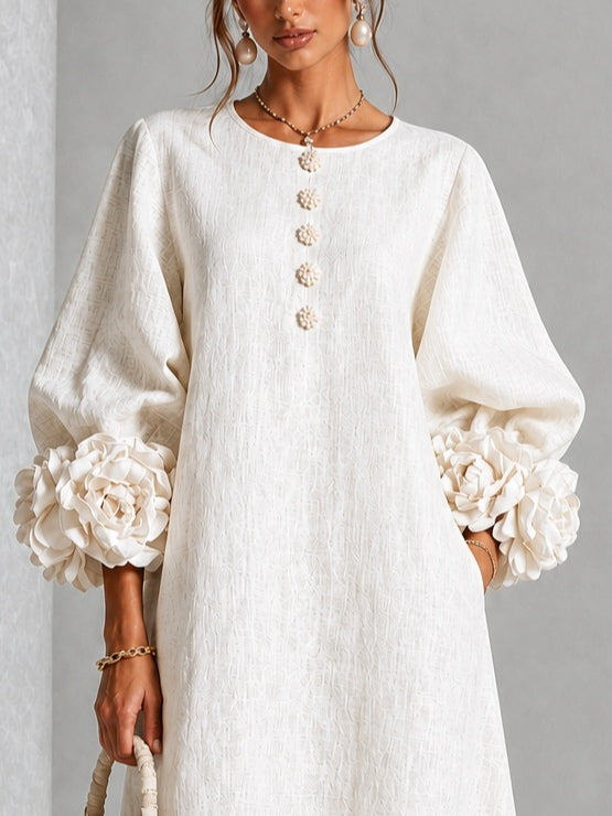 Henrietta Sculpted Floral-Cuff Midi Dress
