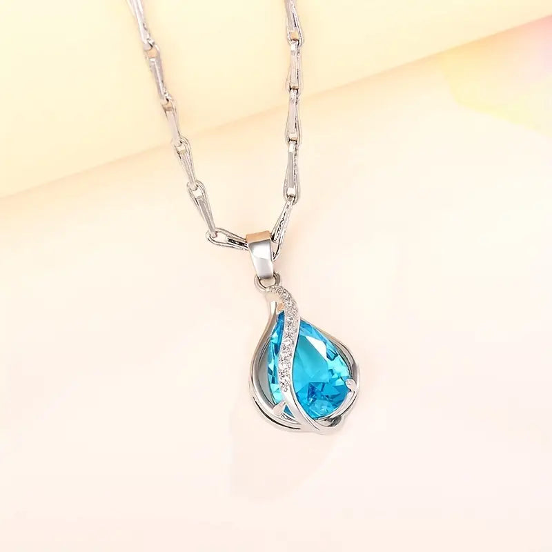 Marina Blue Teardrop Pendant Necklace
