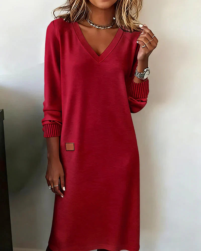 Celia Striped-Cuff Sweater Dress