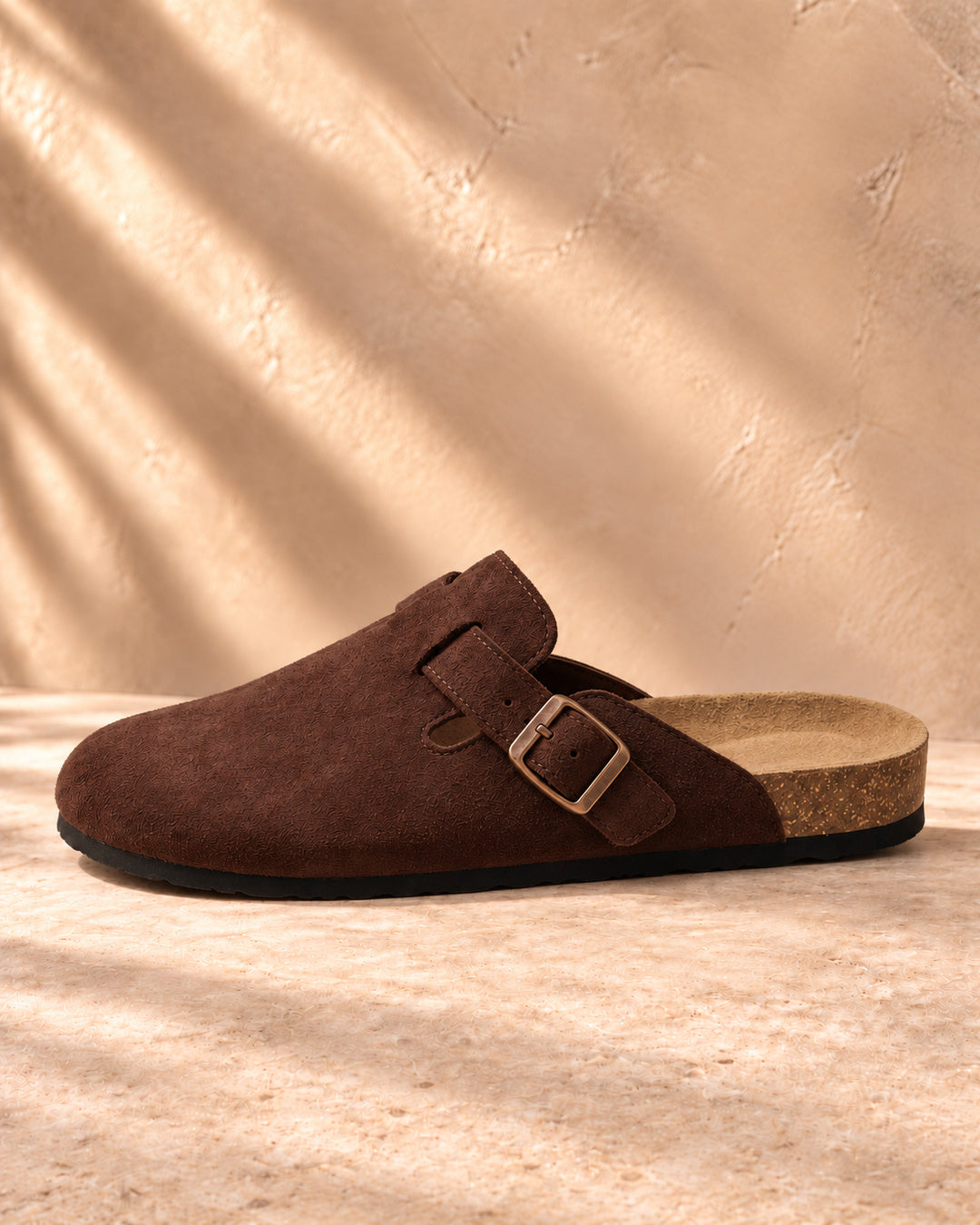 Clara Suede Buckle Clogs - Mocha