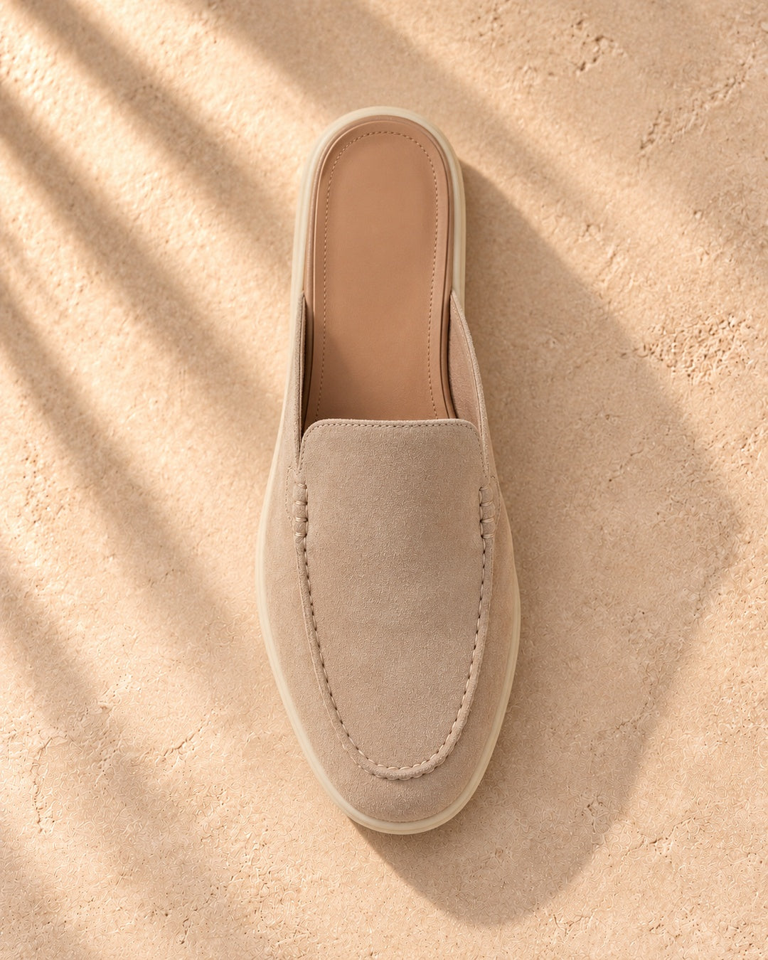 Morgan Beige Suede Mule Loafers - Beige