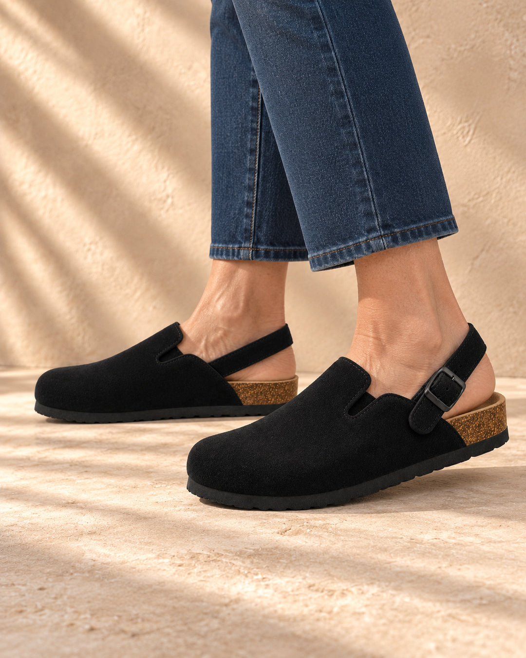 Sabina Suede Backstrap Clogs - Black