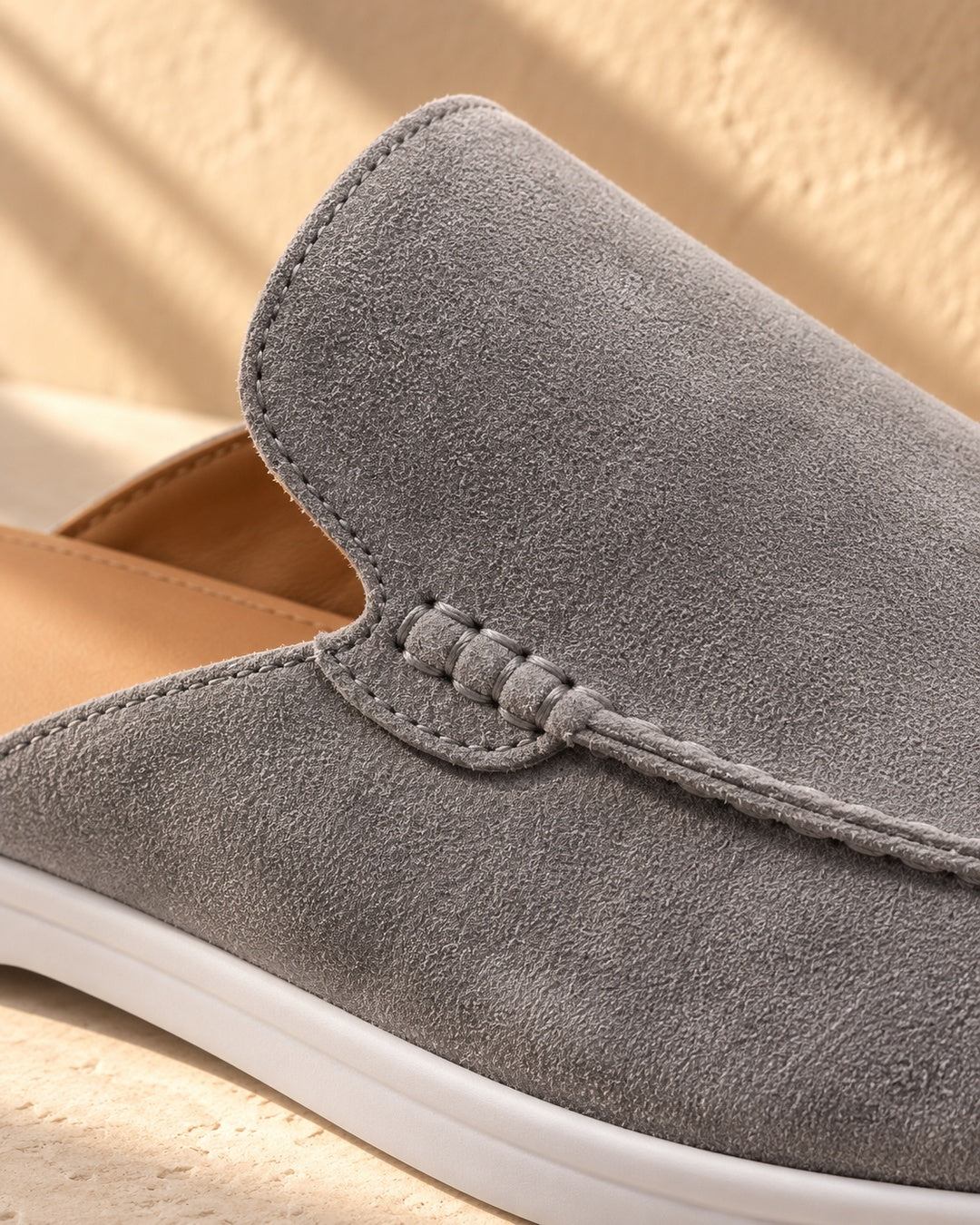 Cameron Gray Suede Mule Loafers - Gray