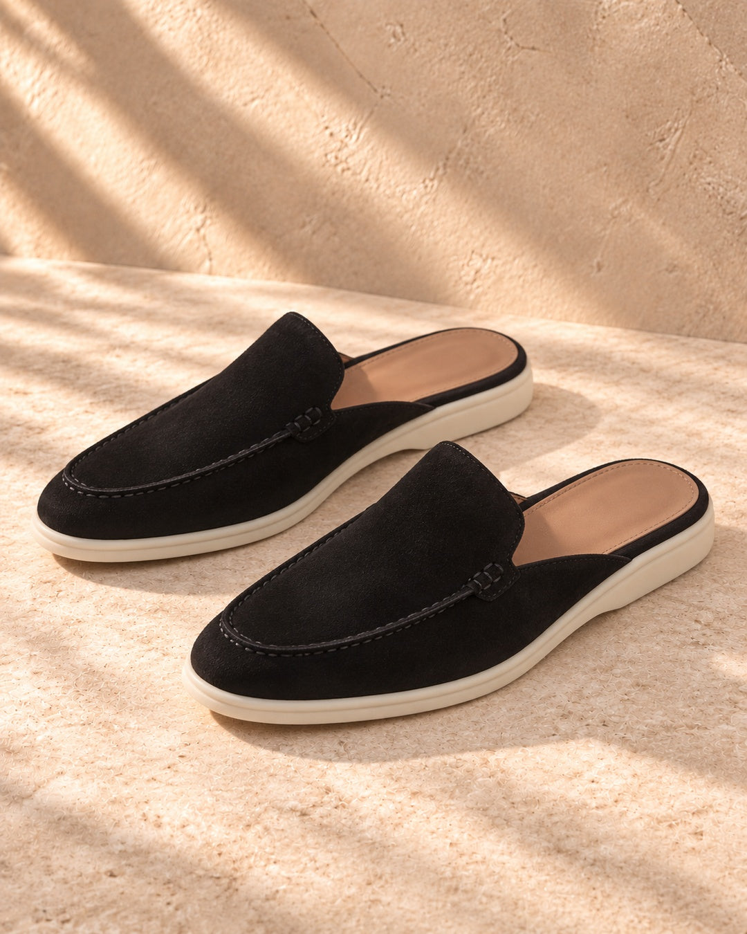 Riley Black Suede Mule Loafers - Black