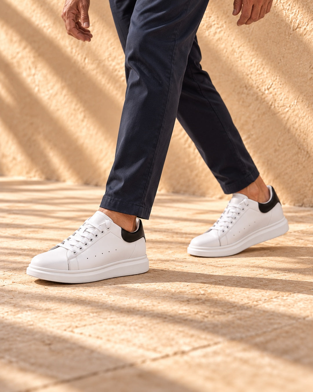 Tatum Contrast-Heel Hidden-Lift Sneakers - White
