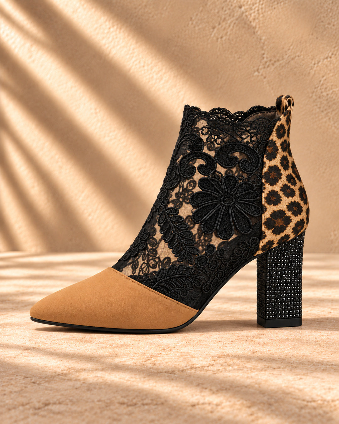 Aurelia Lace-Panel Comfort Ankle Boots - Camel & Leopard