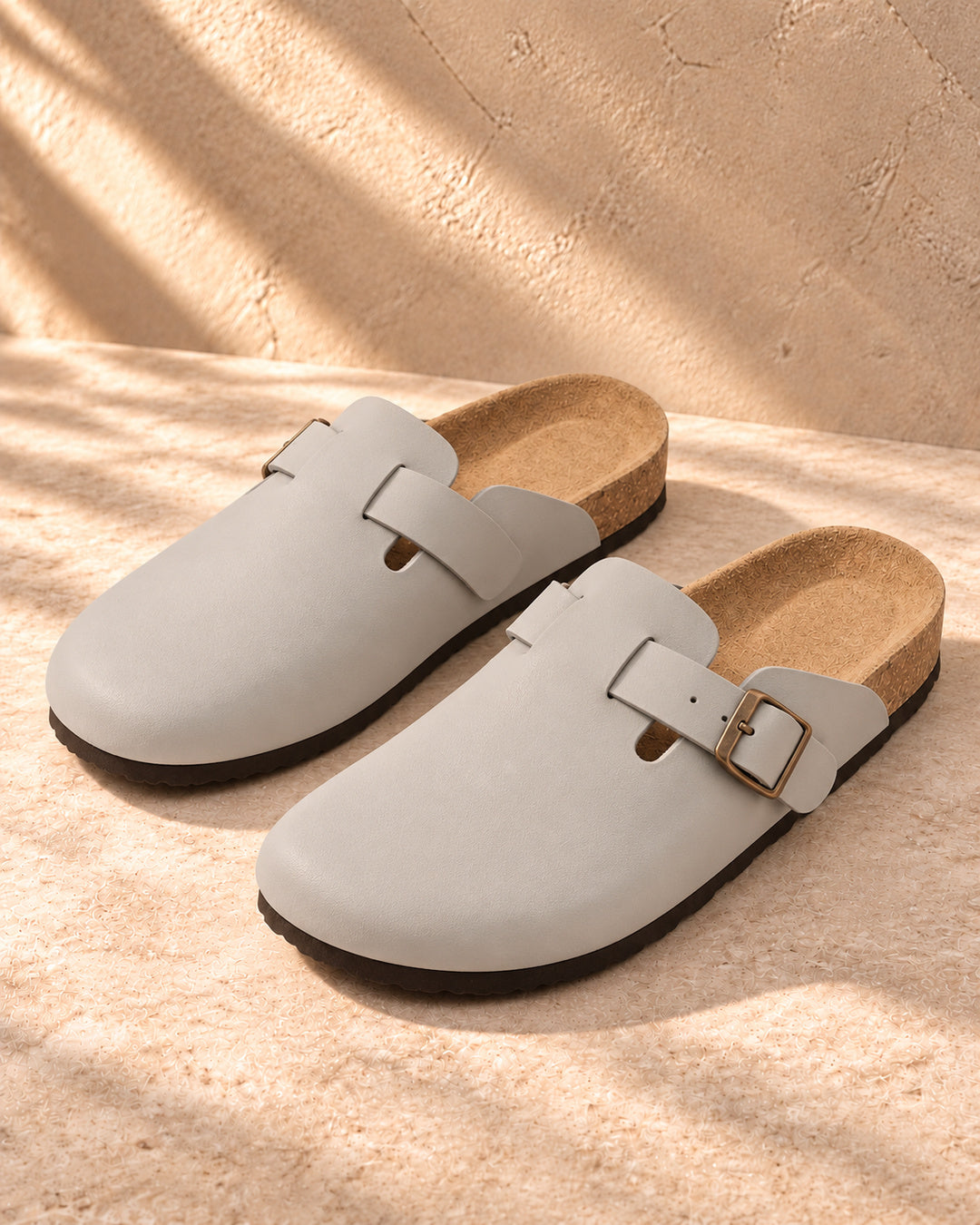 Vivienne Faux-Leather Buckle Clogs - Gray