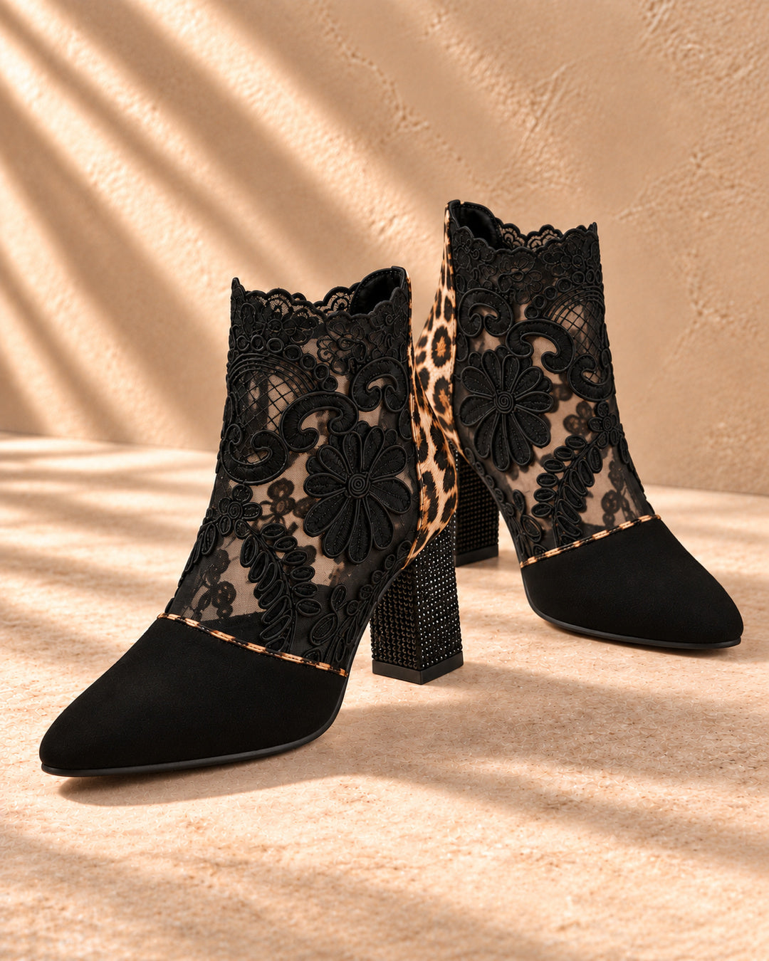 Aurelia Lace-Panel Comfort Ankle Boots - Black & Leopard